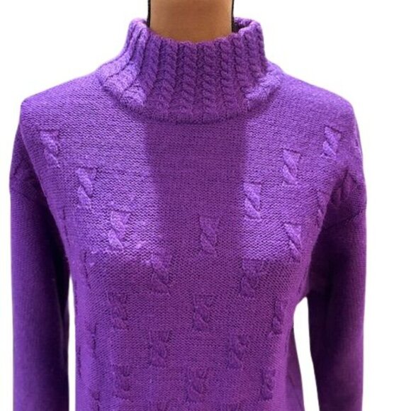 VINTAGE 1990s SERAC Cable Knit Mock Neck Sweater in Purple – Size Medium - Picture 2 of 7